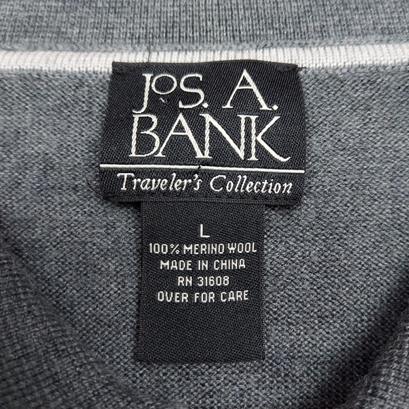 Jos. A. Bank Gray Merino Wool Long Sleeve Quarter Button Collared Sweater Size L - Picture 3 of 9